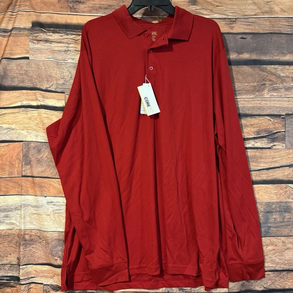 Core 365 Mens 3XL Classic Red Long Sleeve Performance Pique Polo Shirt NWT